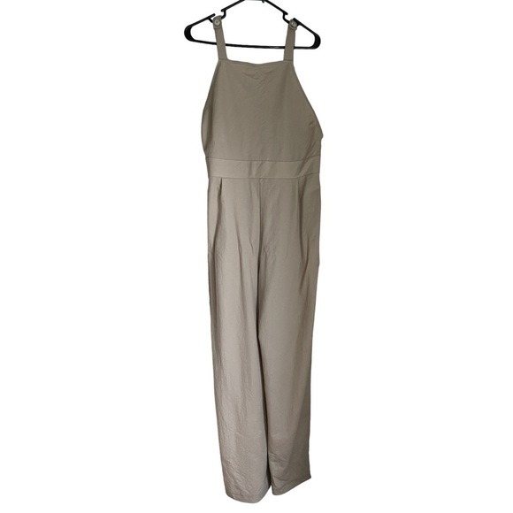 Zara Open Back Tie Full Body Long Jumpsuit in Light Tan Size: L - Picture 10 of 11